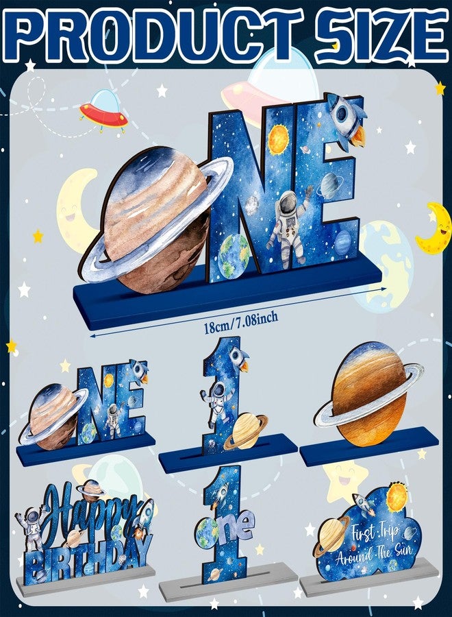 Quzzil 6 Pcs First Trip Around The Sun 1st Birthday Party Decorations Wooden Table Centerpiece Outer Space Solar System Theme Table Decoration Kids Theme Party Supplies - Image 2